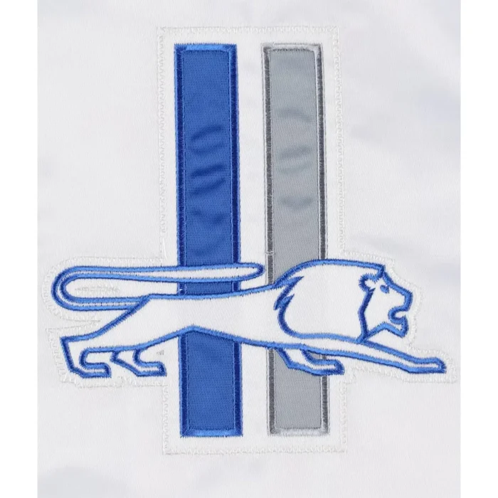 Throwback Warm Up Pitch Detroit Lions Varsity Satin Jacket - Image 4