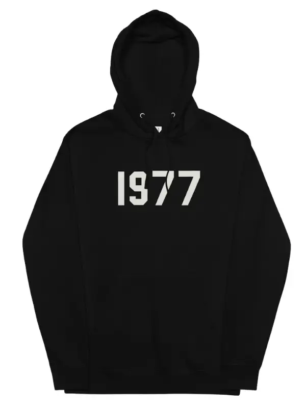 1977 Essentials Black Hoodie Front