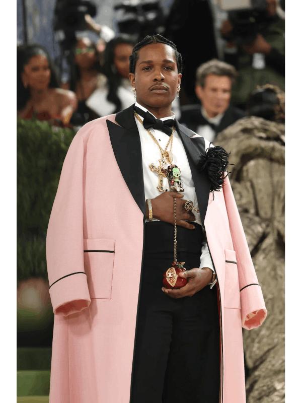 ASAP Rocky Met Gala 2026 Tuxedo Style Robe Pink Wool Coat 