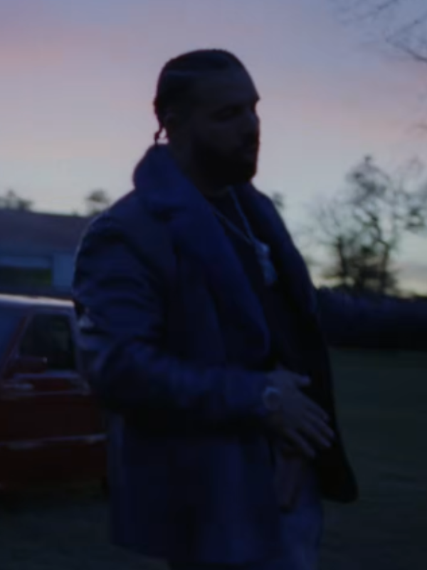 Drake Plot Twist Royal Blue Fur Collar Black Leather Coat