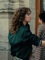 Haley-Lu-Richardson-TV-Series-Ponies-2026-Twila-Hasbeck-Green-Satin-Varsity-Jacket