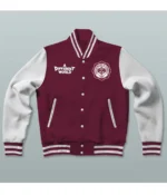 Mens A Different World Maroon and White Varsity Jacket