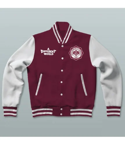 Mens A Different World Maroon and White Varsity Jacket
