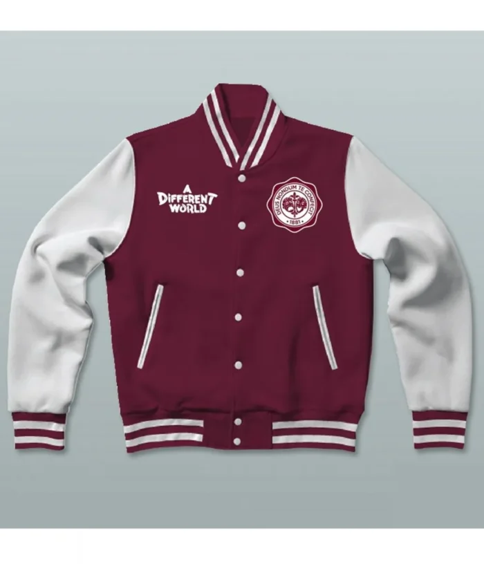 Mens A Different World Maroon and White Varsity Jacket Mens A Different World Maroon and White Varsity Jacket