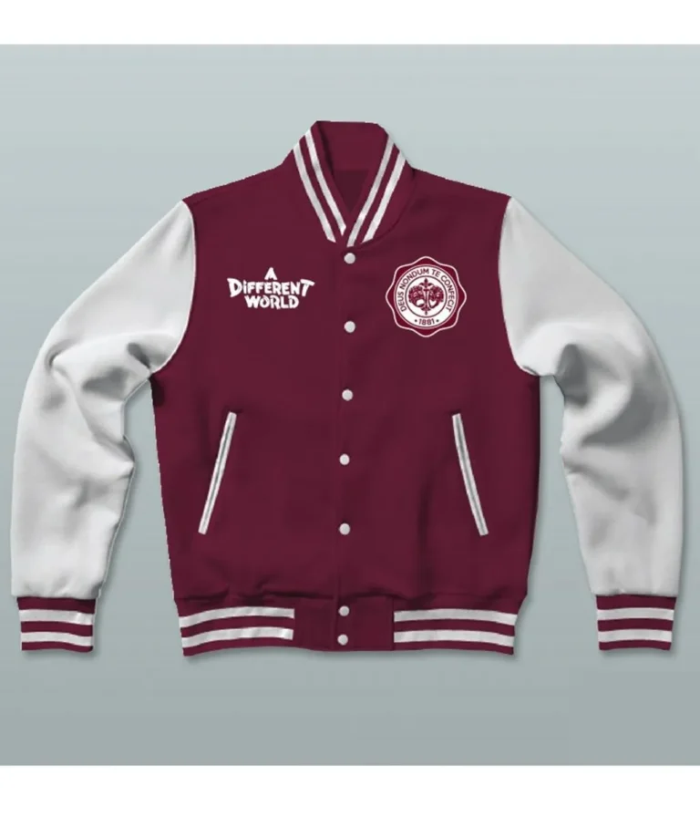 Mens A Different World Maroon and White Varsity Jacket