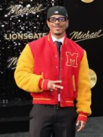 Michael Movie Premiere 2026 Ace Greene Red and Yellow Varsity Jacket