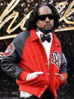 Michael-Movie-Premiere-Rapper-Wale-Red-and-Black-Varsity-Jacket