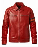 Red Striped Cafe Racer Leather Jacket