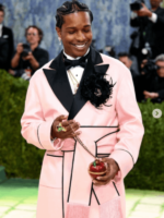 Rocky Met Gala 2026 Tuxedo Style Robe Pink Wool Coat 