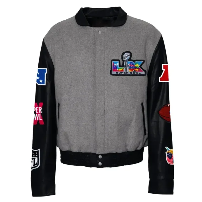 Super Bowl 2026 Jeff Hamilton Varsity Jacket Gray & Black