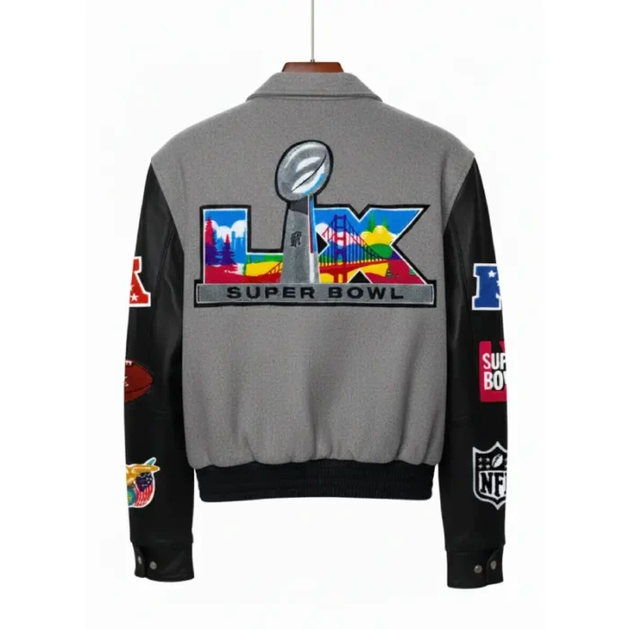 Super Bowl 2026 Jeff Hamilton Varsity Jacket Gray & Black Back