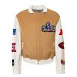 Super Bowl 2026 Jeff Hamilton Varsity Jacket Light Brown & White