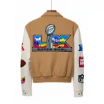 Super Bowl 2026 Jeff Hamilton Varsity Jacket Light Brown & White Back