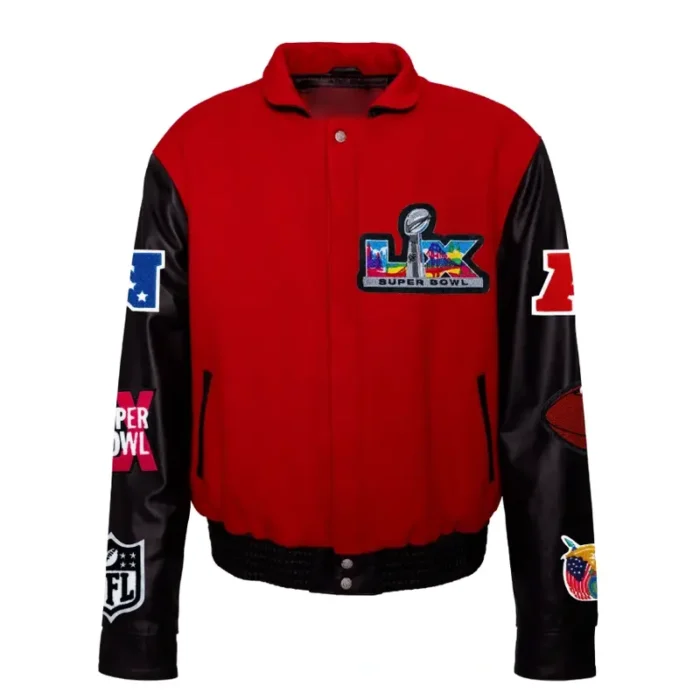 Super Bowl 2026 Jeff Hamilton Varsity Jacket Red & Black