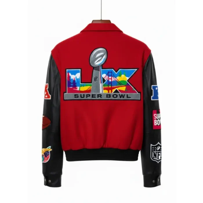 Super Bowl 2026 Jeff Hamilton Varsity Jacket Red & Black Back
