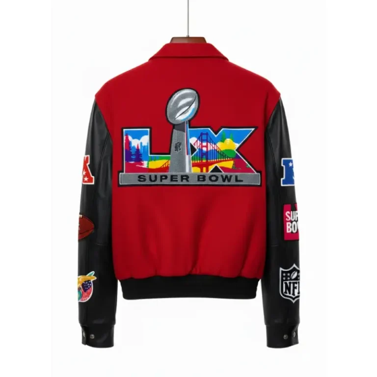 Super Bowl 2026 Jeff Hamilton Varsity Jacket Red & Black Back