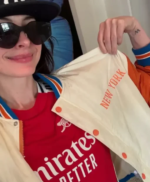 American-Actress-Anne-Hathaway-New-York-Knicks-Satin-Varsity-Jacket-Closeup