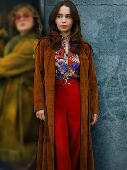 Emilia Clarke TV Series Ponies 2026 Beatrice Grant Brown Suede Leather Coat