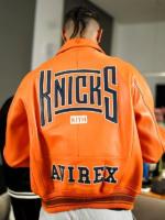 Josh-Hart-Knicks-Leather-Varsity-Jacket-Orange