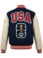 Recreated – FIFA World Cup 2026 USA Full-Snap Blue and Off White Wool Varsity Jacket