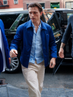 Spider-Man Brand New Day Tom Holland NYC Press Tour Blue Jacket