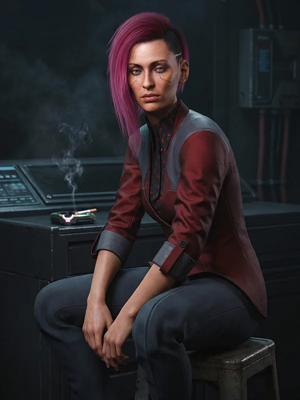 Cyberpunk-2077-Female-V-Red-Leather-Blazer-Front-View Cyberpunk-2077-Female-V-Red-Leather-Blazer-Front-View
