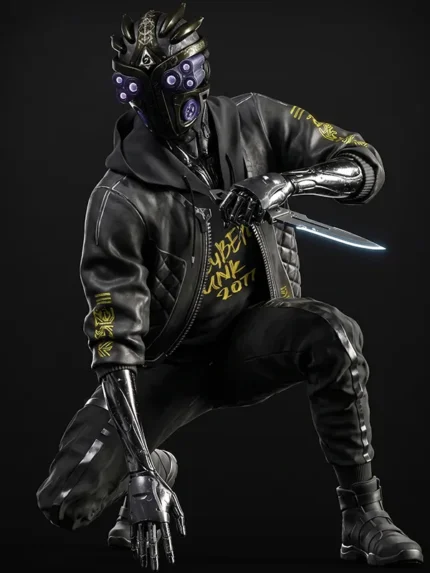 Cyberpunk-Cyborg-Bomber-Black-Hoodie-Leather-Jacket-View-Look (1)