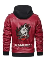 Cyberpunk-Samurai-Red-Hooded-Leather-Jacket-Back-View