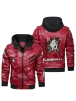Cyberpunk-Samurai-Red-Hooded-Leather-Jacket-Front-And-Back-View