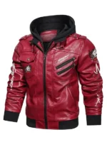 Cyberpunk-Samurai-Red-Hooded-Leather-Jacket-Front-View