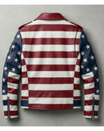 Independence Day American Flag Patriotic Stars and Stripes Asymmetrical Double Rider Leather Biker Jacket
