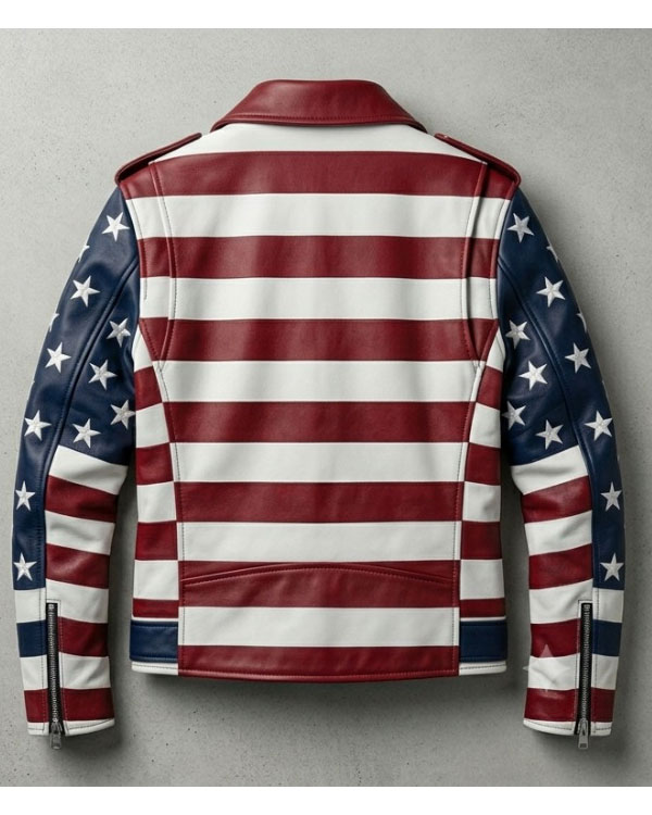 Independence Day American Flag Patriotic Stars and Stripes Asymmetrical Double Rider Leather Biker Jacket