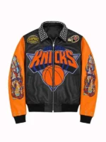 NY-Knicks-2026-Championship-Black-and-Orange-Leather-Jacket