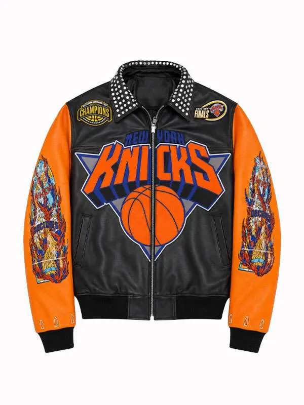 NY-Knicks-2026-Championship-Black-and-Orange-Leather-Jacket