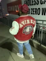 Rod-Wave-Avirex-Red-Wildcat-Varsity-Leather-Jacket