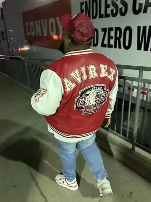 Rod-Wave-Avirex-Red-Wildcat-Varsity-Leather-Jacket