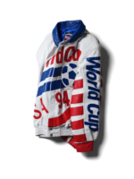 USA FIFA World Cup 94 Red Blue Soccer Graphics, USA 94 Typography White Leather Bomber Jacket
