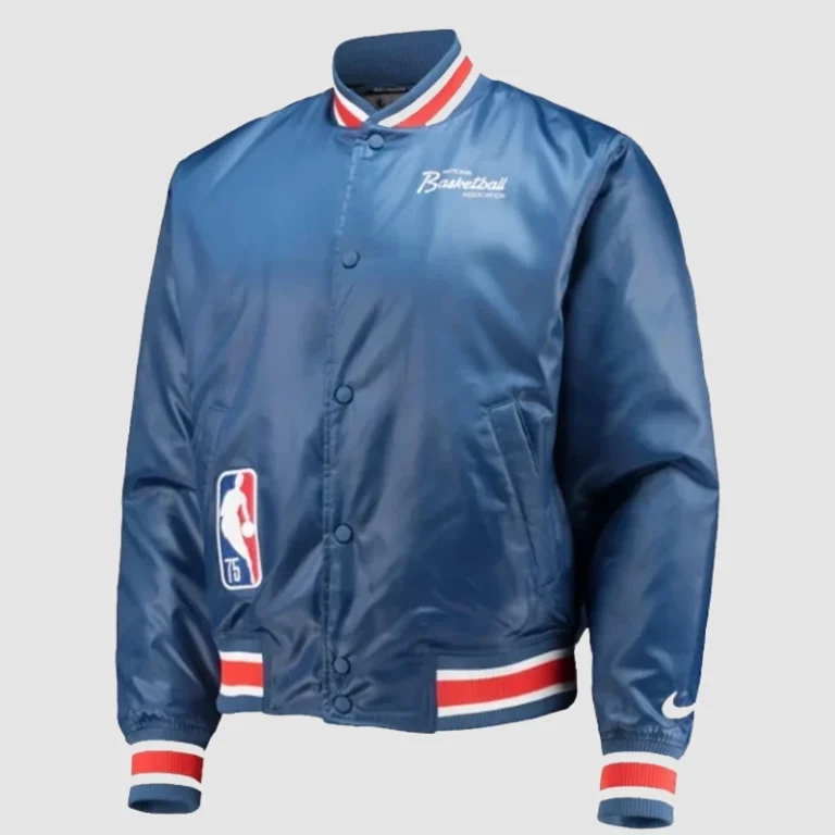 Mens-NBA-Nike-Blue-75th-Anniversary-Courtside-Satin-Full-Snap-Jacket