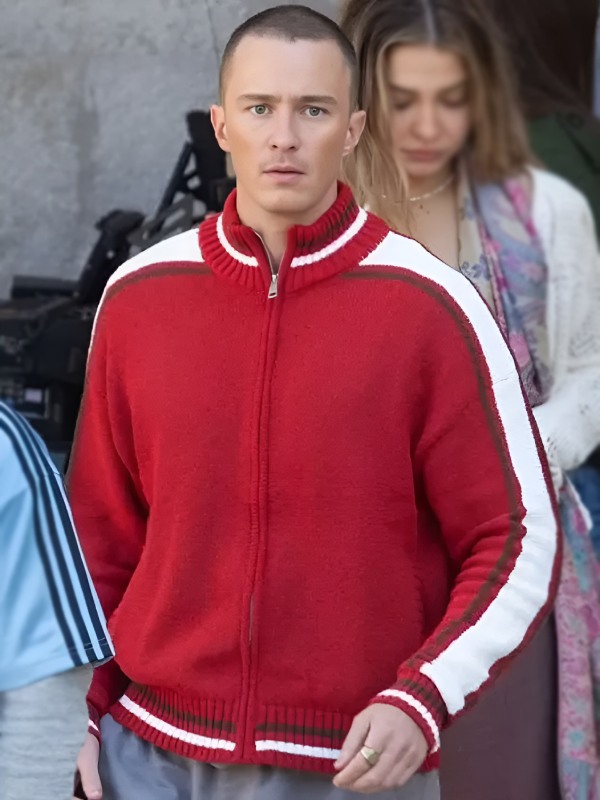 Outer-Banks-S5-Drew-Starkey-Red-Knitted-Bomber-Jacket