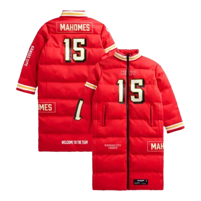 Patrick-Mahomes-Kansas-City-Chiefs-Off-Season-Player-Red-Puffer-Coat