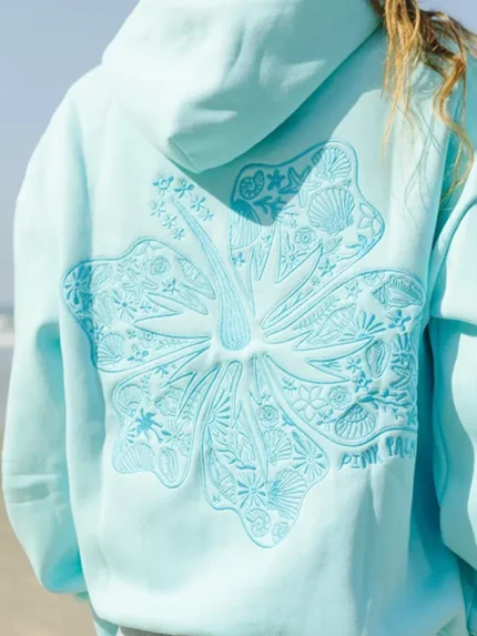 Pink-Palm-Puff-Hawaii-Hibiscus-Aquamarine-Blue-Hoodie