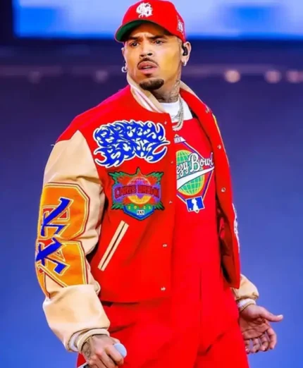 Shop-Breezy-Bowl-XX-Chris-Brown-Red-White-Full-Snap-Letterman-Varsity-Jacket