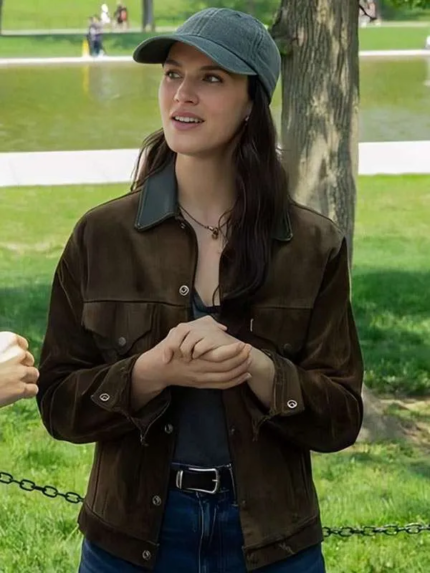 Silo-2026-Jessica-Brown-Findlay-Brown-Suede-Leather-Jacket-1