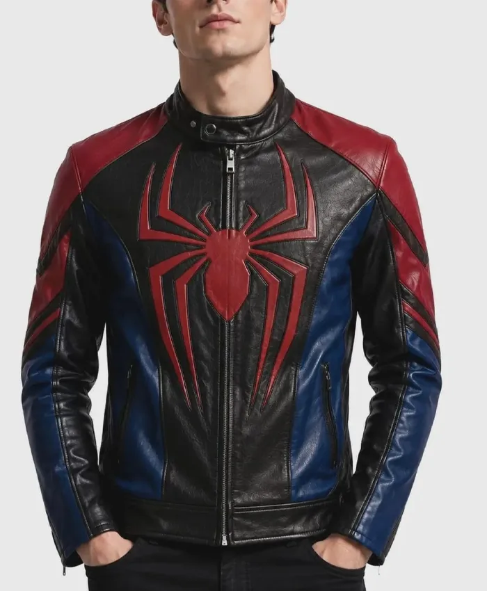Spider-Man-Black-Red-Blue-Leather-Jacket-