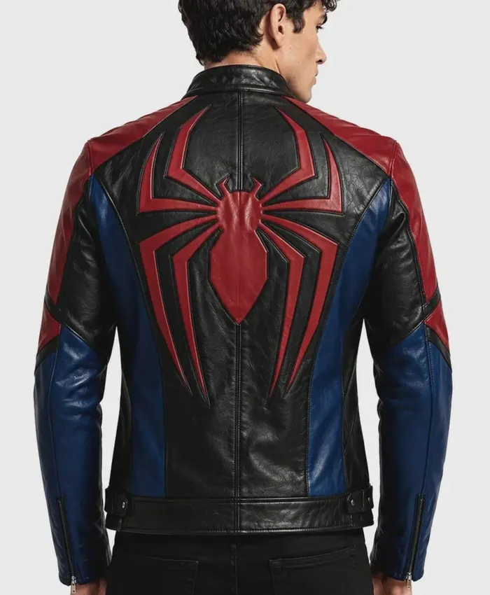 Spider-Man-Black-Red-Blue-Leather-Jacket-Back
