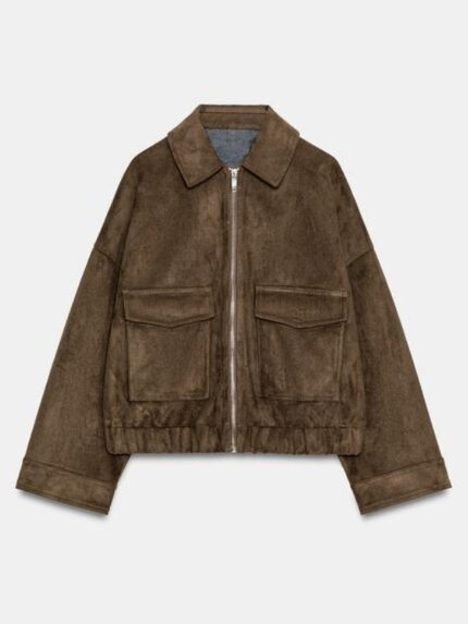 TV-Series-Project-Runway-Season-22-Christian-Siriano-Faux-Suede-Bomber-Jacket-Brown
