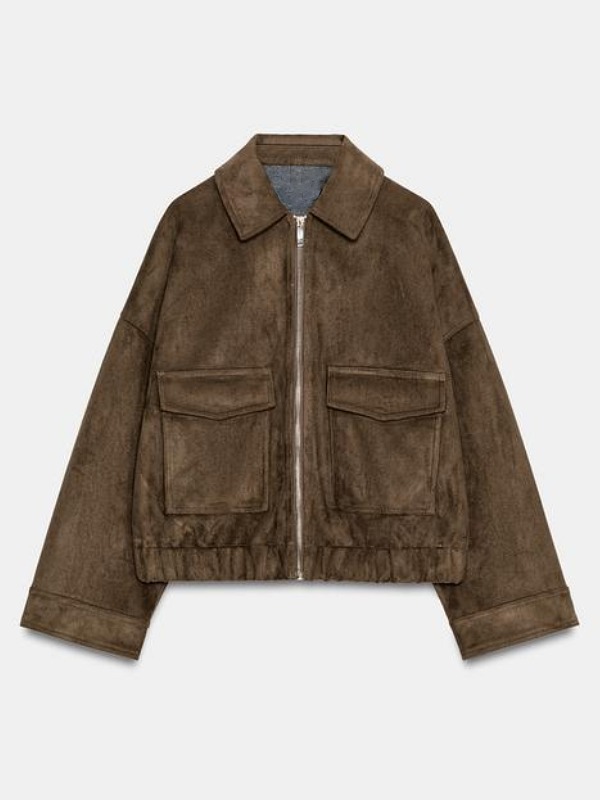 TV-Series-Project-Runway-Season-22-Christian-Siriano-Faux-Suede-Bomber-Jacket-Brown
