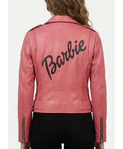 Womens-Barbie-Doll-Pink-Bomber-Leather-Jacket-back