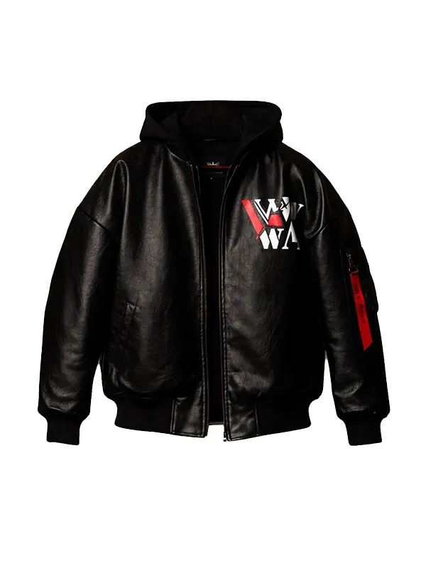 wwe-raw-liv-morgan-black-leather-hooded-bomber-jacket-front-view