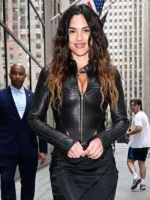 Adria-Arjona-NYC-NBC-Studios-Black-Leather-Jacket